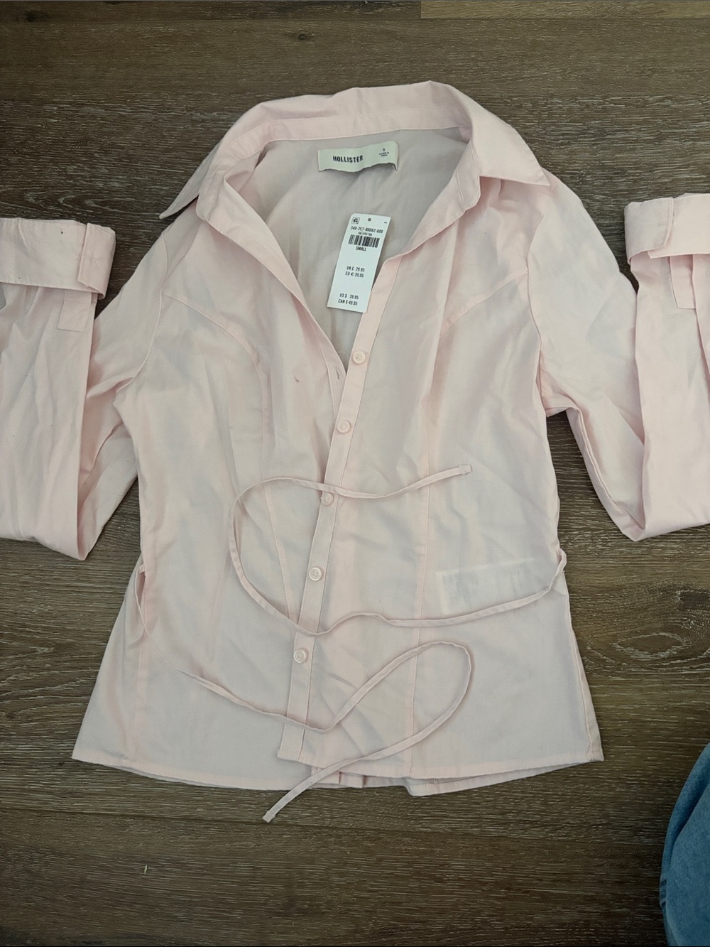 Hollister Pale Pink Button-Up Tie Waist Blouse - Picture 1 of 2